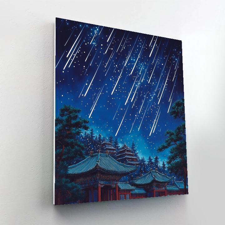 Hokusai Inspired Starfall Over Temple Number painting