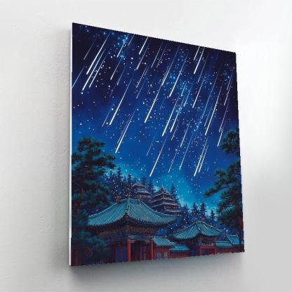 Hokusai Inspired Starfall Over Temple Number painting