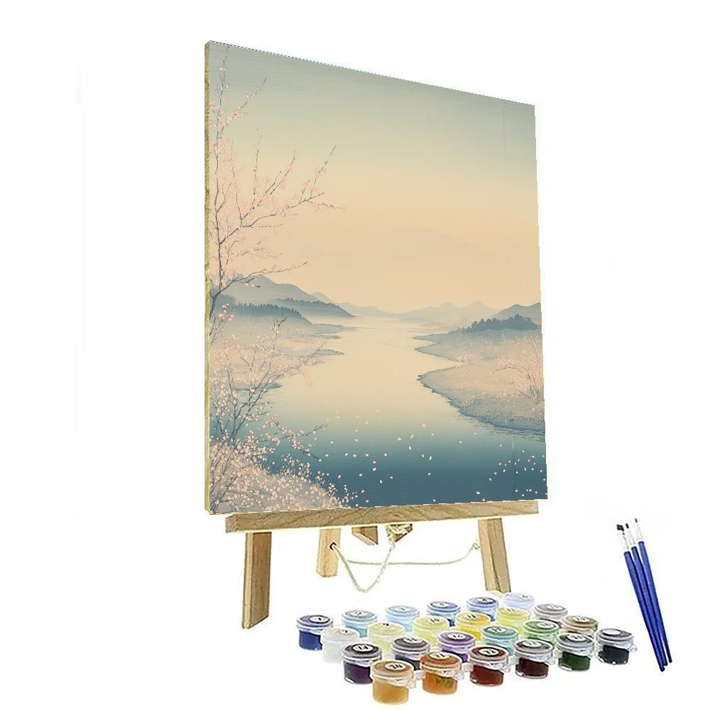 Hiroshige Inspired Petal Mist Over A Silent River paint by numbers