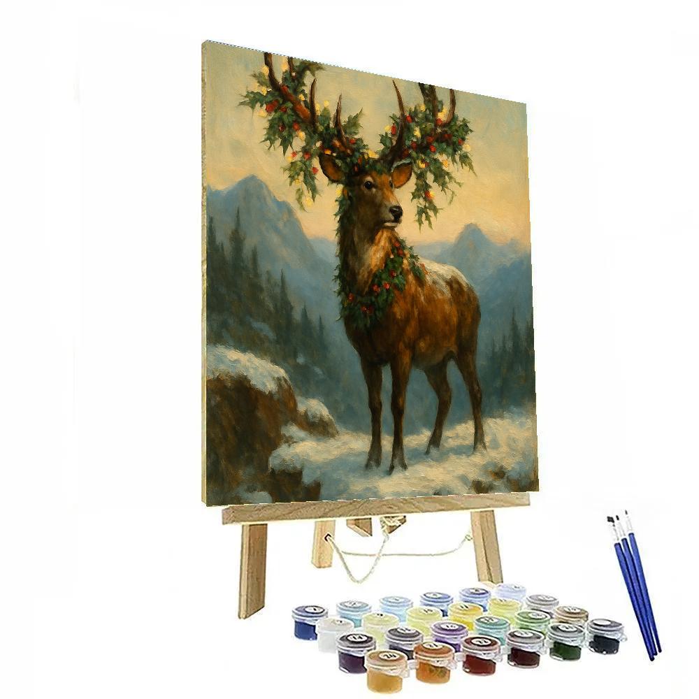 Holly Crowned Mountain Stag paint by number