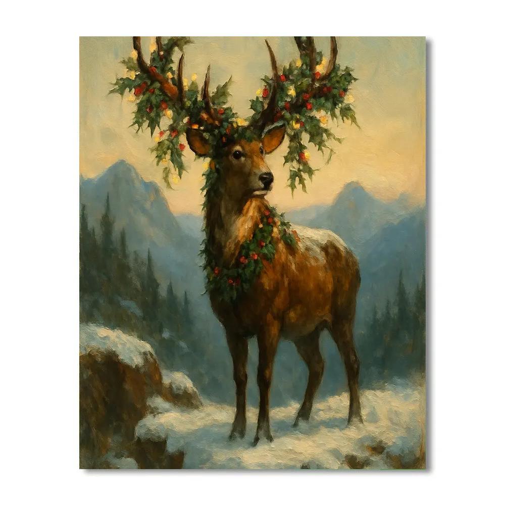 Holly Crowned Mountain Stag paint by number