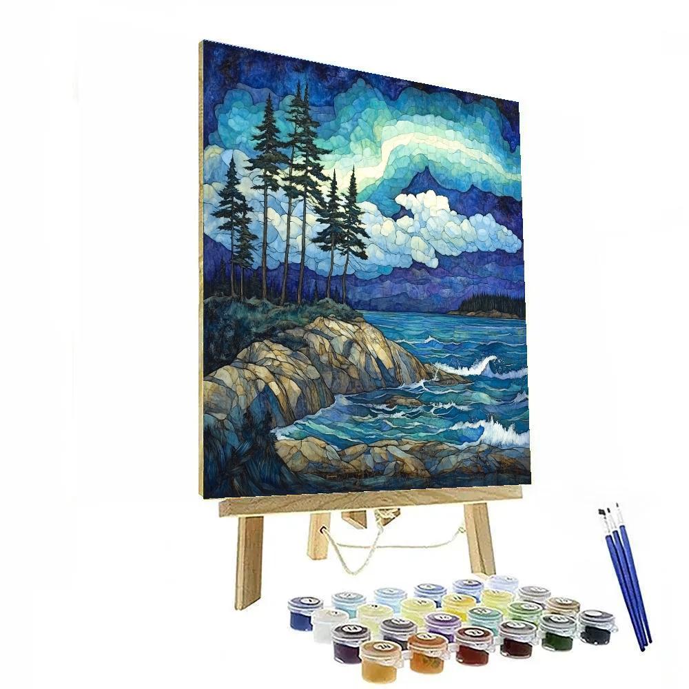 Arthur Lismer Inspired Aurora Gale Over Georgian Bay Pines Paint by numbers art