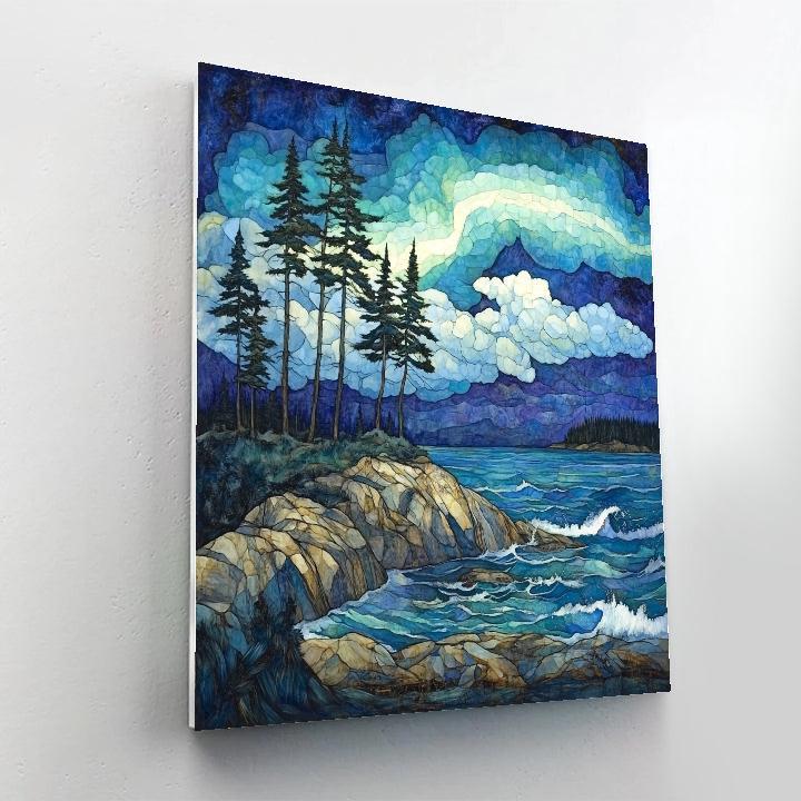 Arthur Lismer Inspired Aurora Gale Over Georgian Bay Pines Paint by numbers art