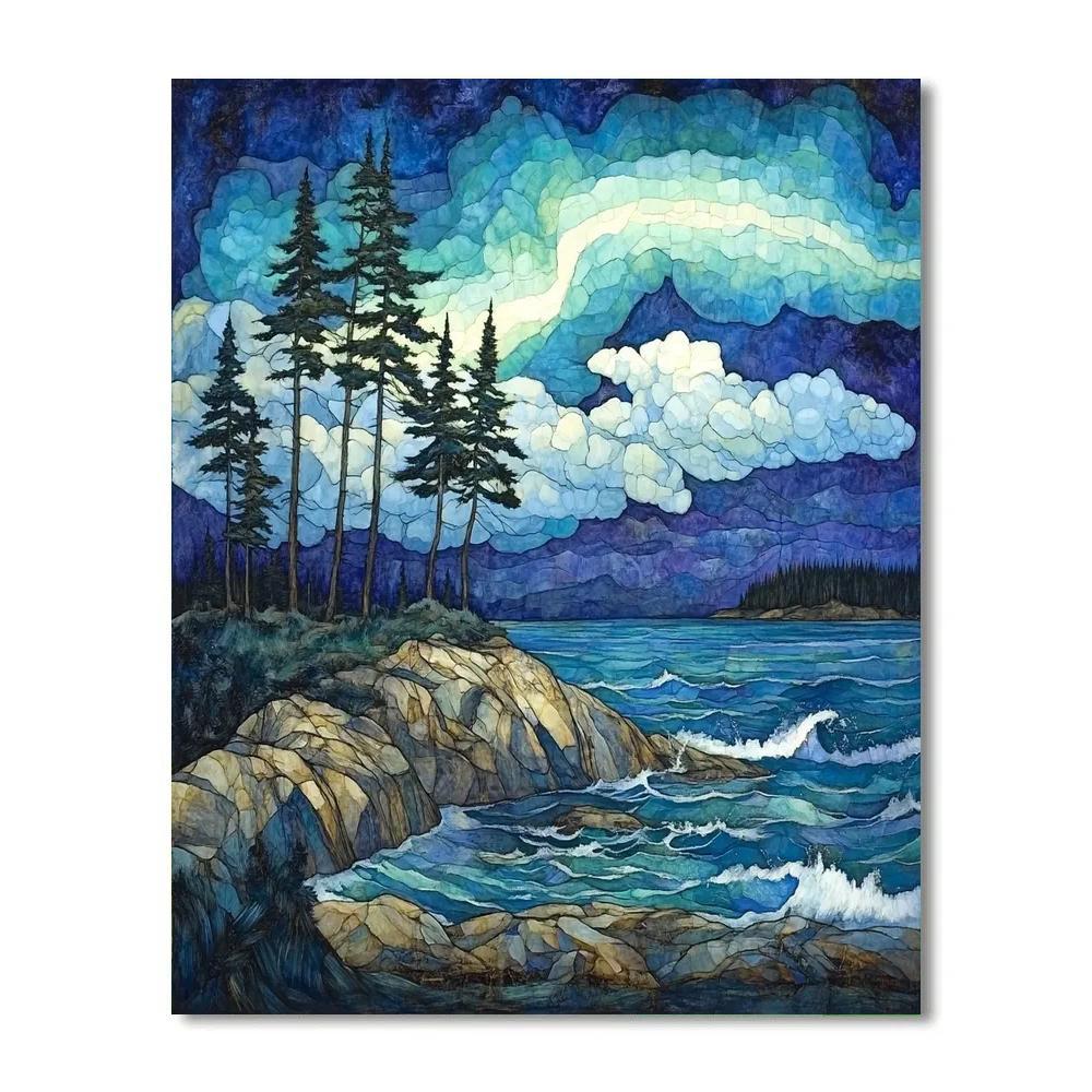 Arthur Lismer Inspired Aurora Gale Over Georgian Bay Pines Paint by numbers art