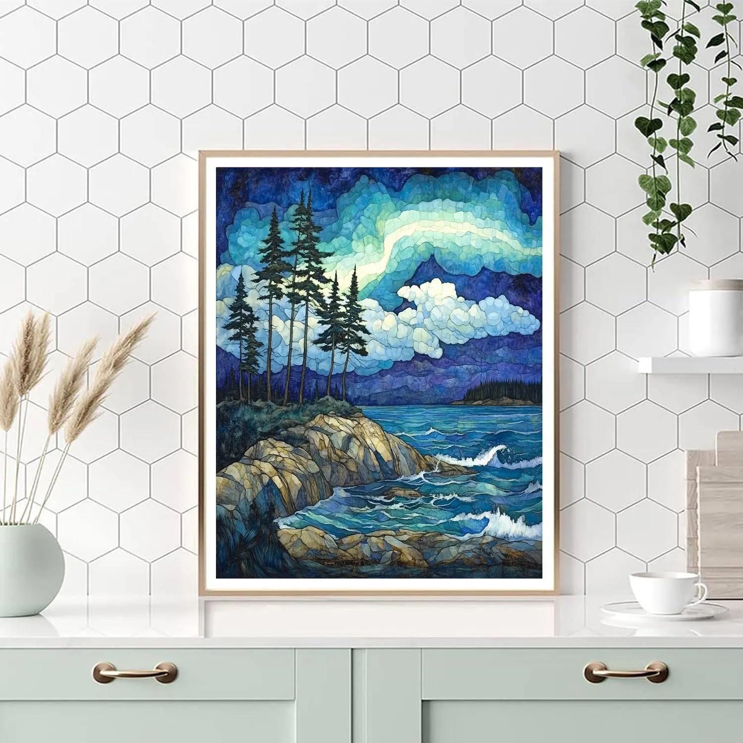 Arthur Lismer Inspired Aurora Gale Over Georgian Bay Pines Paint by numbers art