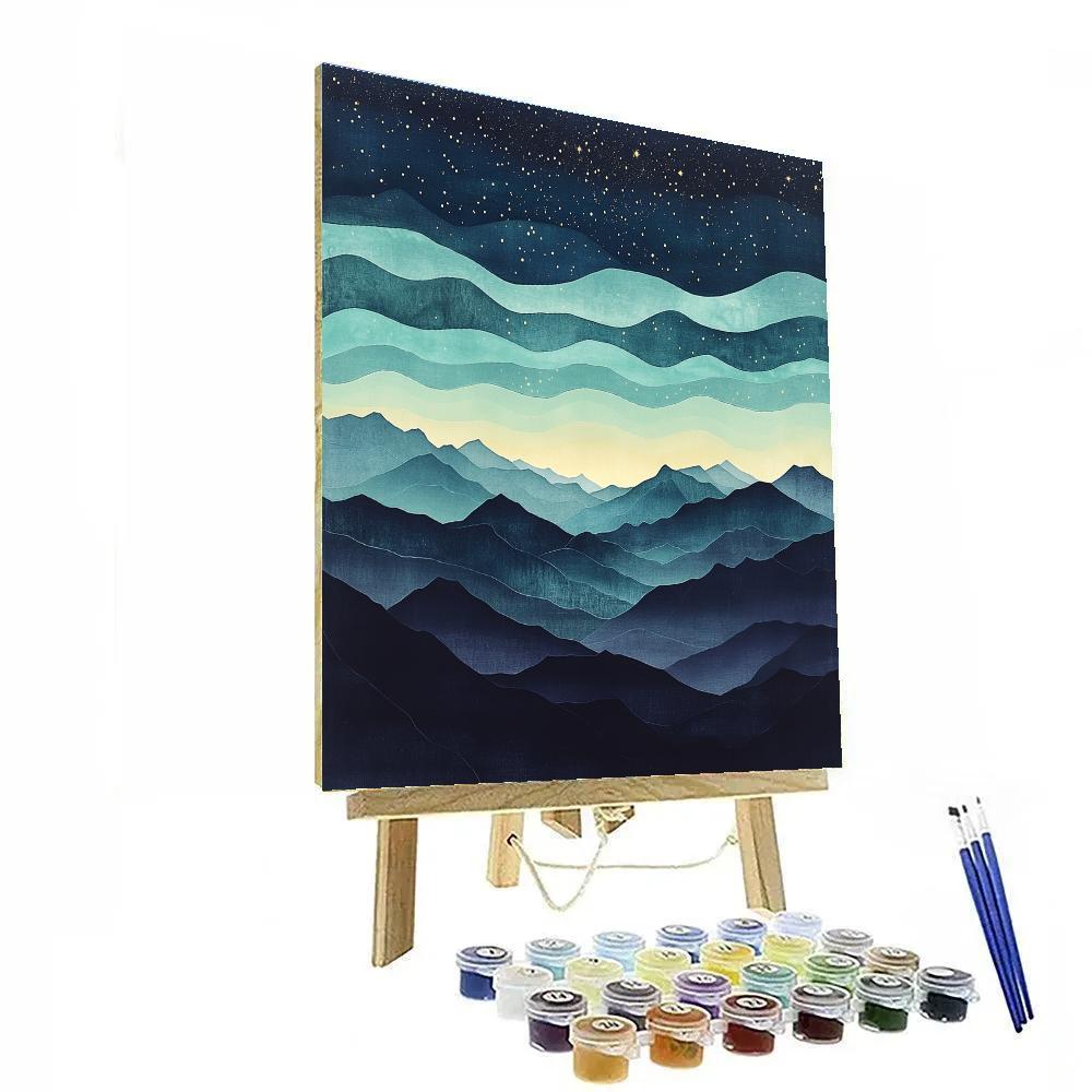 Hiroshige Inspired Aurora Clouds Above Indigo Peaks Paint by numbers art