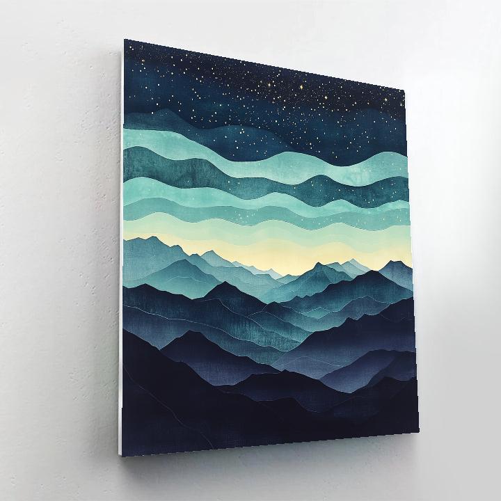 Hiroshige Inspired Aurora Clouds Above Indigo Peaks Paint by numbers art