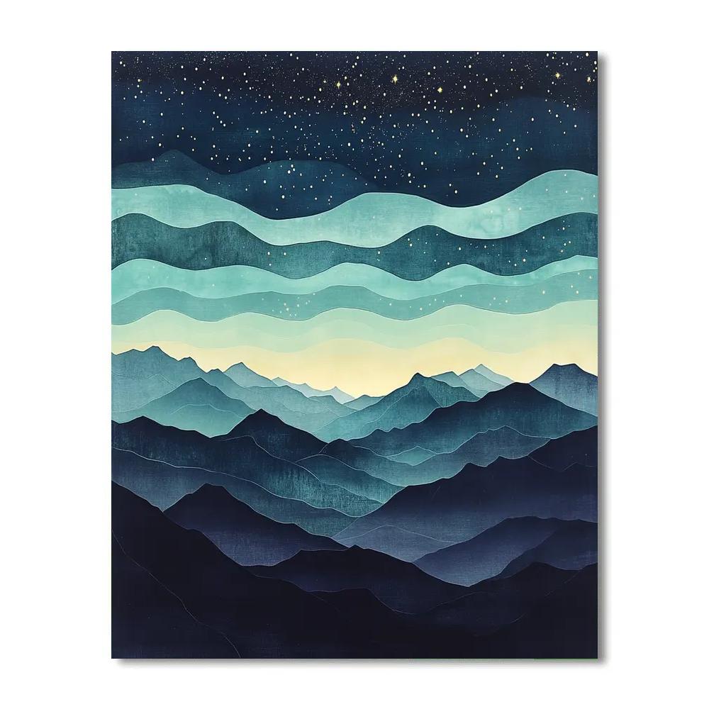 Hiroshige Inspired Aurora Clouds Above Indigo Peaks Paint by numbers art