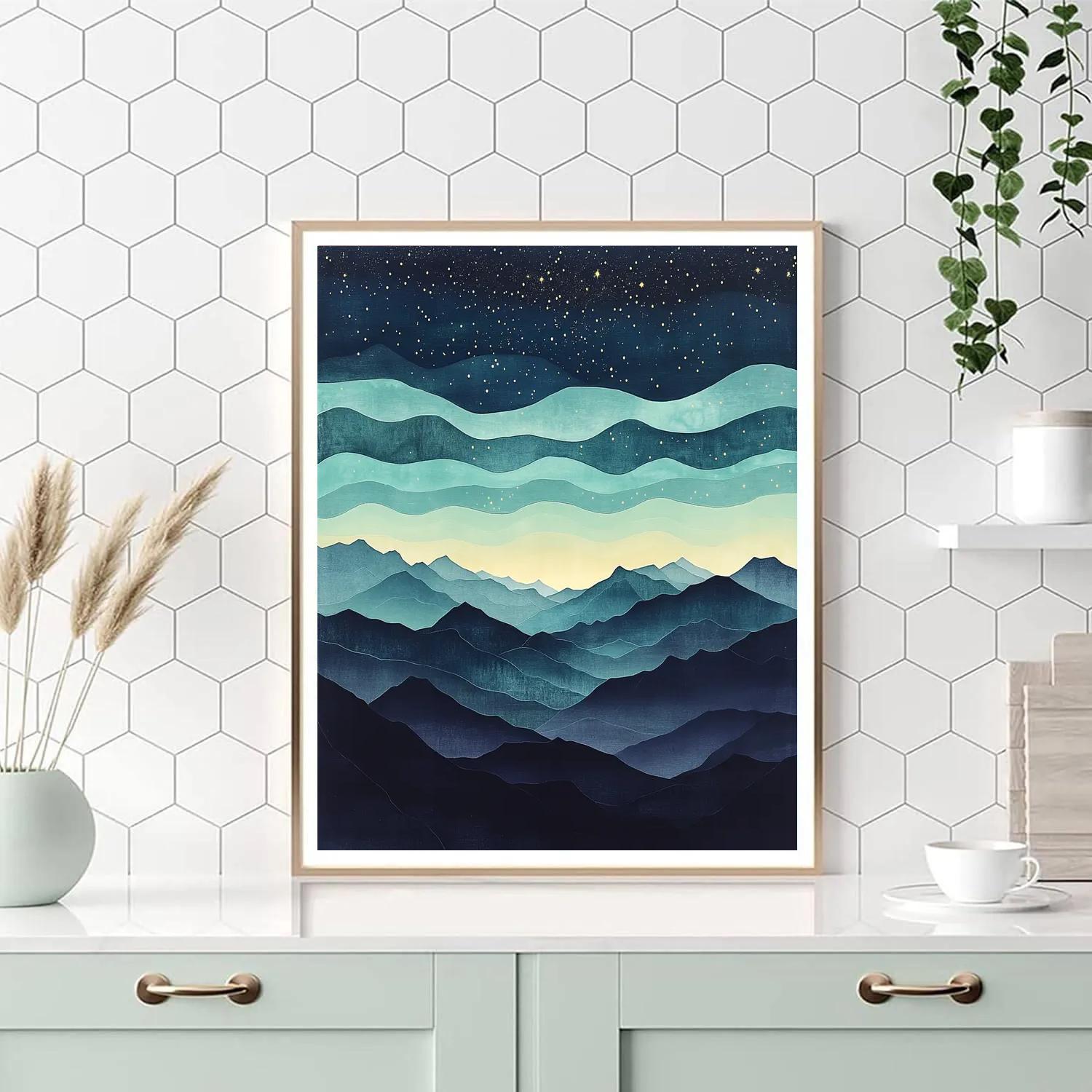 Hiroshige Inspired Aurora Clouds Above Indigo Peaks Paint by numbers art