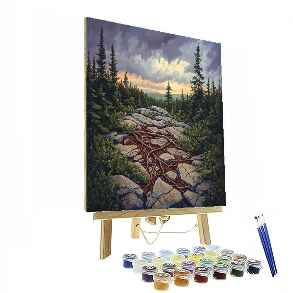 Arthur Lismer Inspired Sgraffito Roots And Rock Ridges Under Storm Light Paint by numbers kits