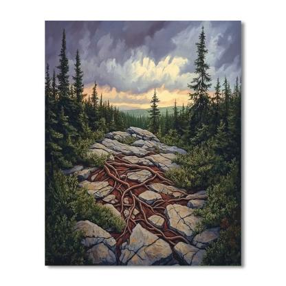 Arthur Lismer Inspired Sgraffito Roots And Rock Ridges Under Storm Light Paint by numbers kits
