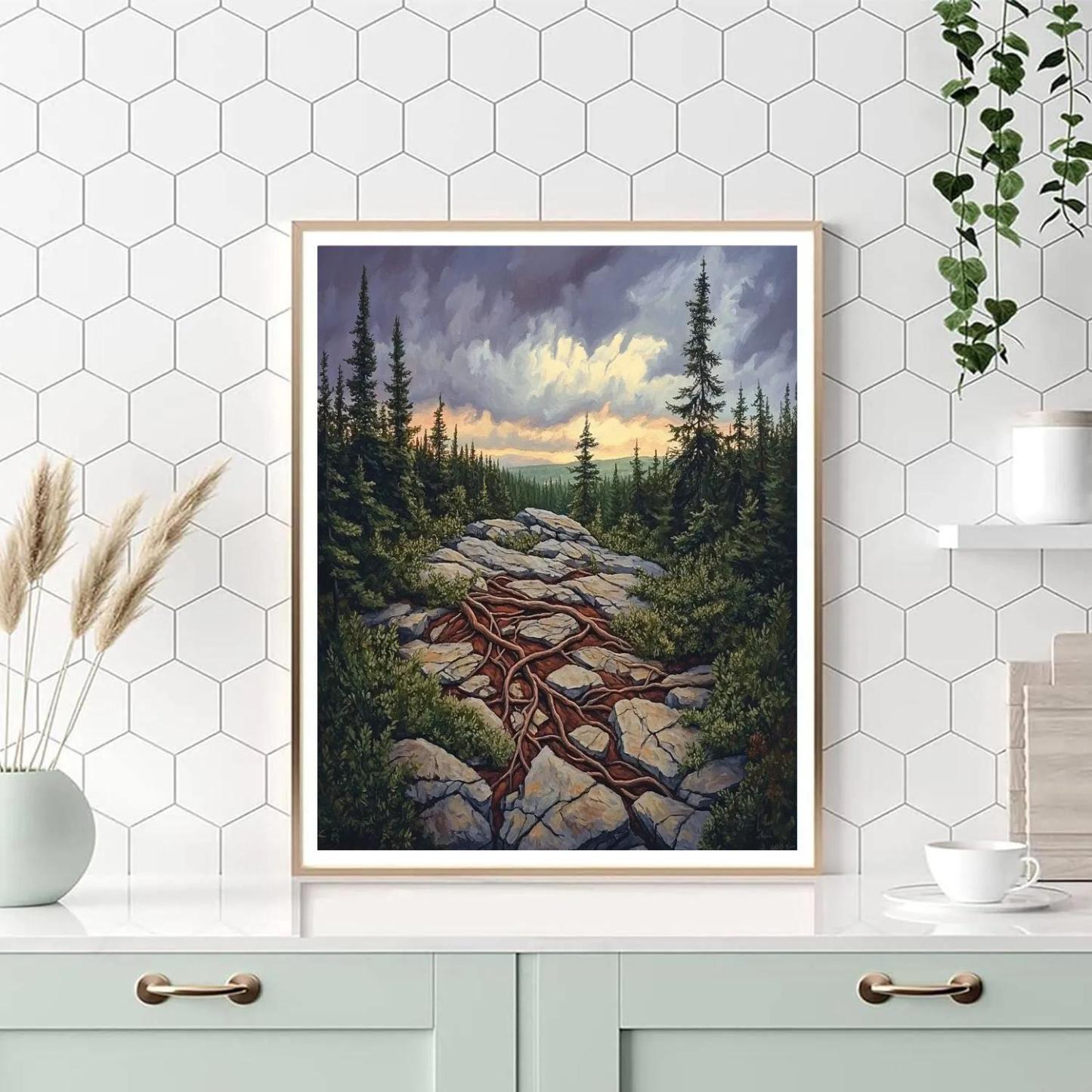 Arthur Lismer Inspired Sgraffito Roots And Rock Ridges Under Storm Light Paint by numbers kits