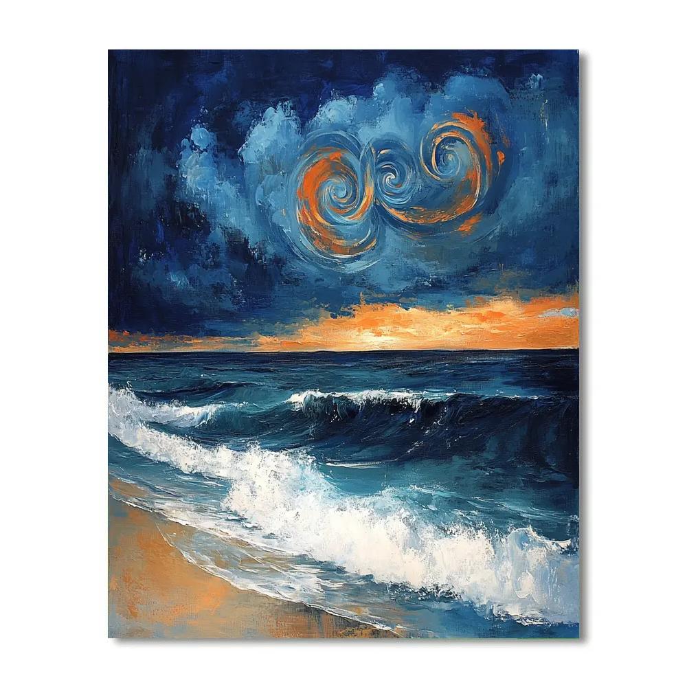 Emily Carr Inspired Storm Spiral Over Pacific Driftwood Shore Paint by numbers kits