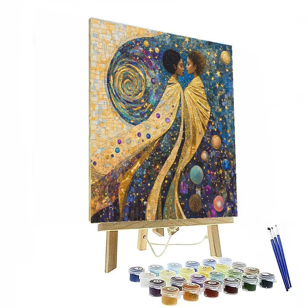 Klimt Inspired Celestial Lovers paint by number