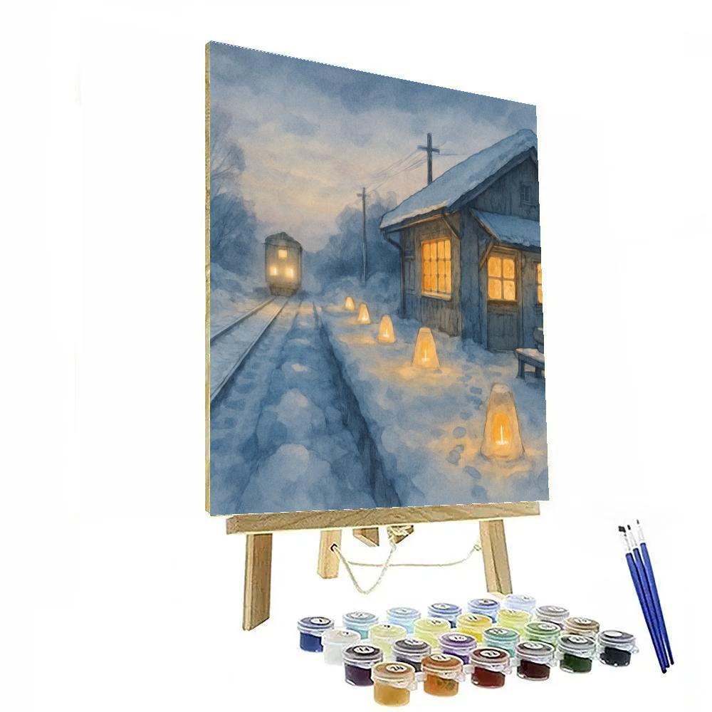 Snow Lantern Train Platform Number painting
