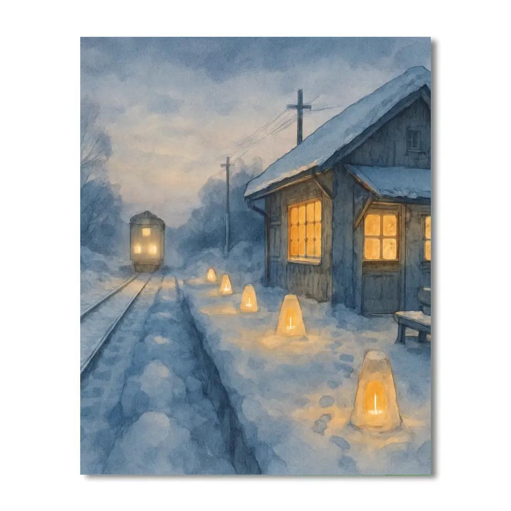 Snow Lantern Train Platform Number painting