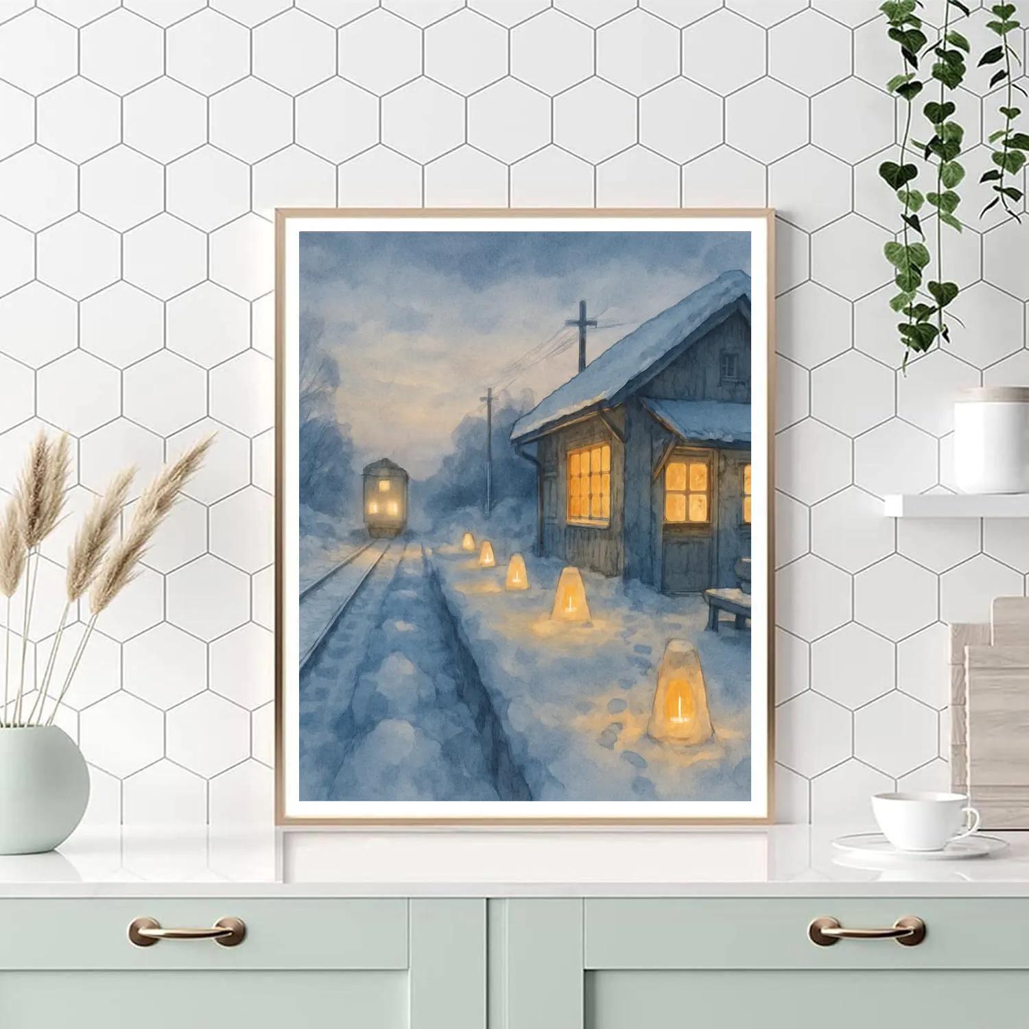 Snow Lantern Train Platform Number painting