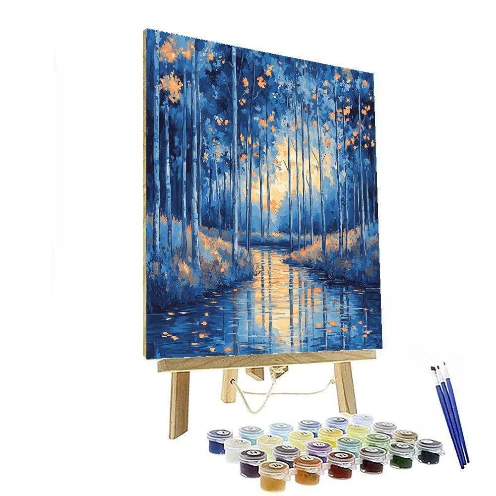 Claude Monet Inspired Poplar Row In Blue Evening Breeze Numbered painting kits