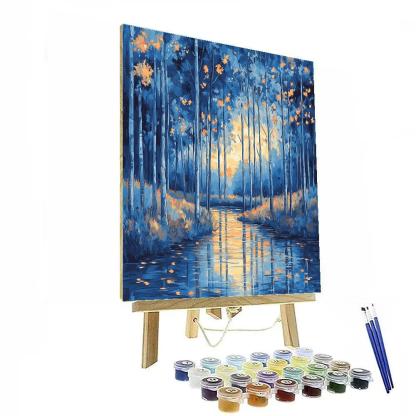 Claude Monet Inspired Poplar Row In Blue Evening Breeze Numbered painting kits