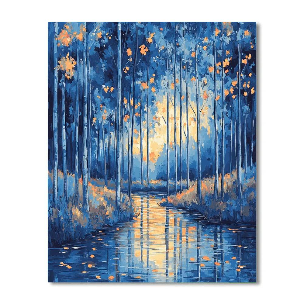 Claude Monet Inspired Poplar Row In Blue Evening Breeze Numbered painting kits