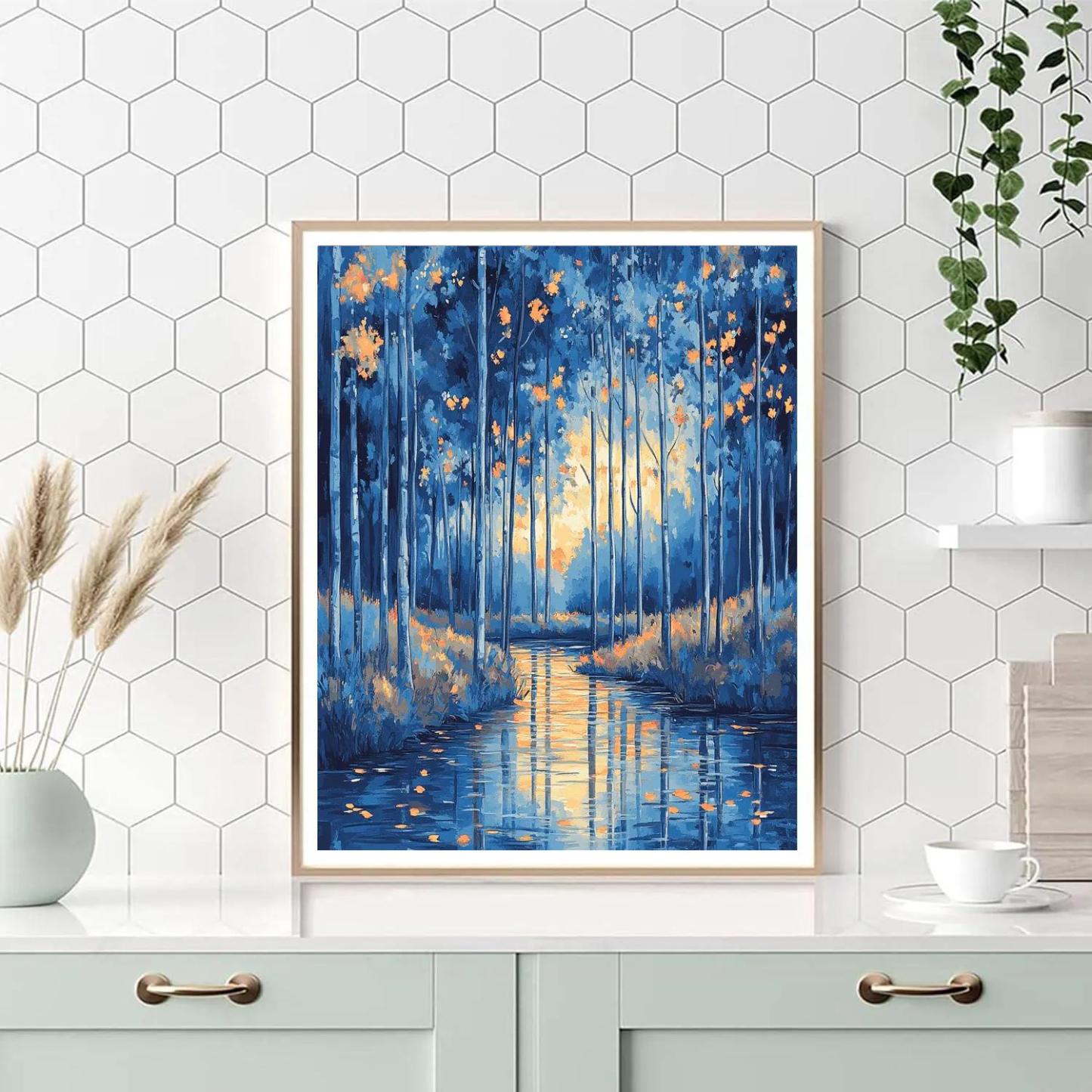 Claude Monet Inspired Poplar Row In Blue Evening Breeze Numbered painting kits