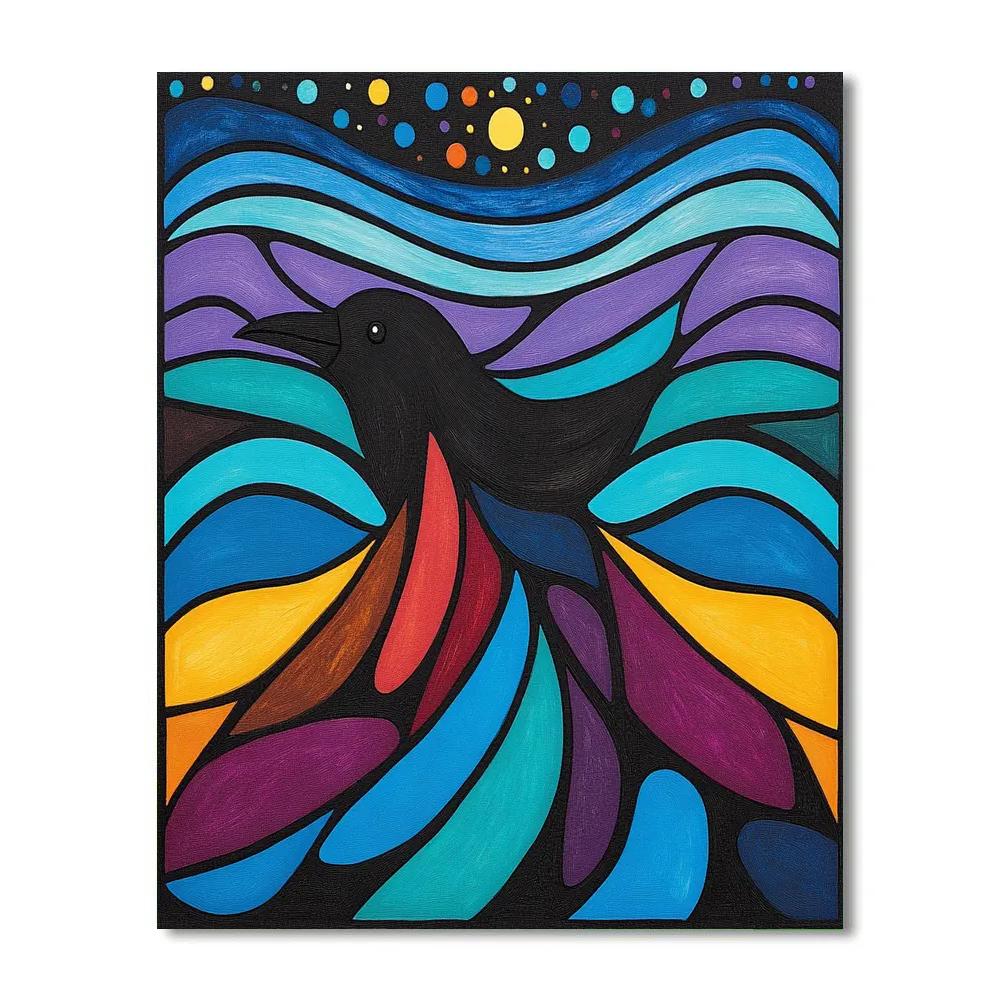 Norval Morrisseau Inspired Aurora Raven Of The Northern Currents Number painting