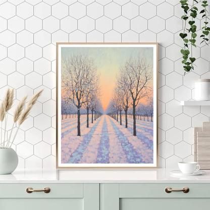 Claude Monet Inspired Frosted Orchard Sunrise Paint by numbers art