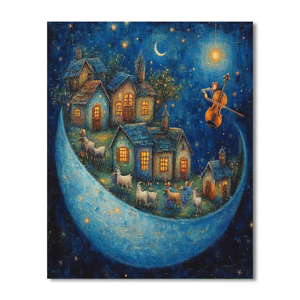 Chagall Inspired Floating Village In Space paint by number