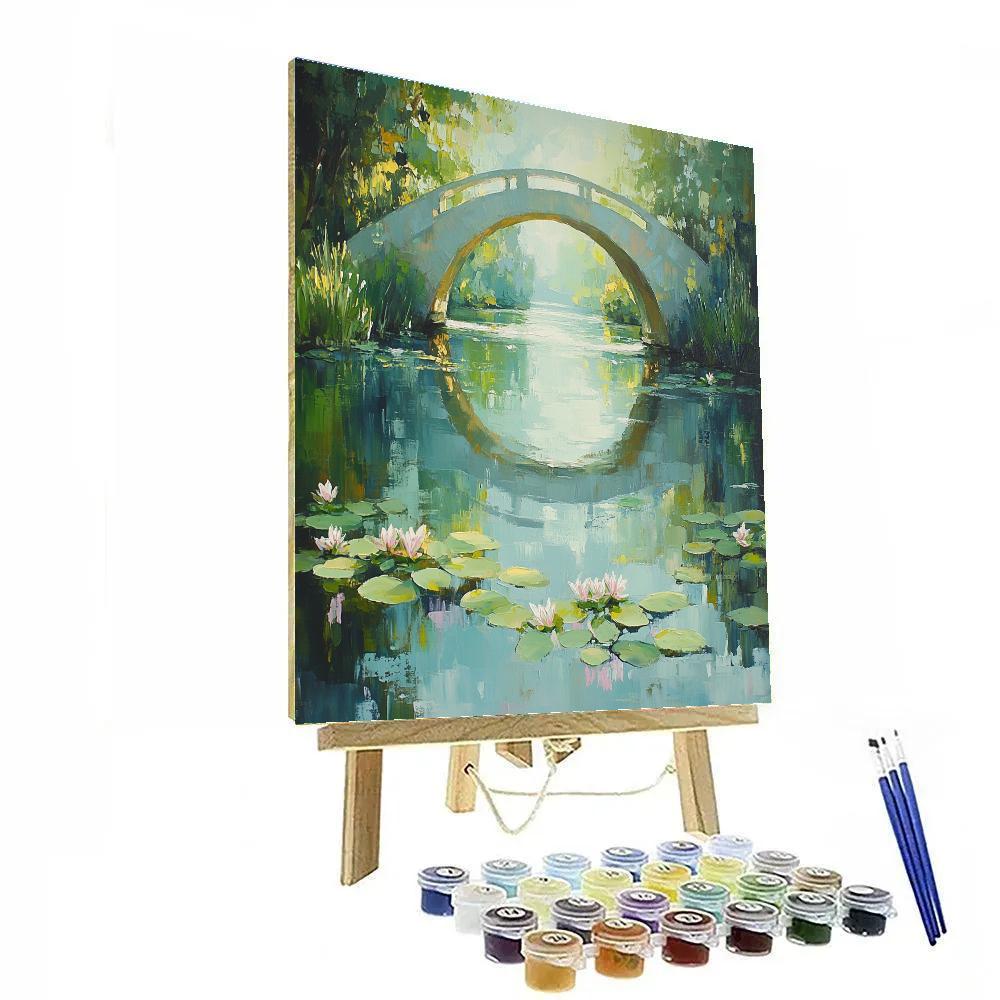 Claude Monet Inspired Japanese Bridge Reflections In Spring Green paint by number