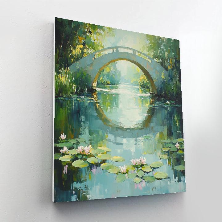 Claude Monet Inspired Japanese Bridge Reflections In Spring Green paint by number