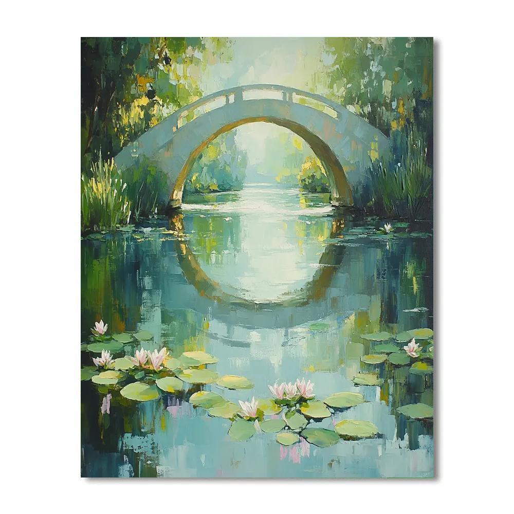 Claude Monet Inspired Japanese Bridge Reflections In Spring Green paint by number