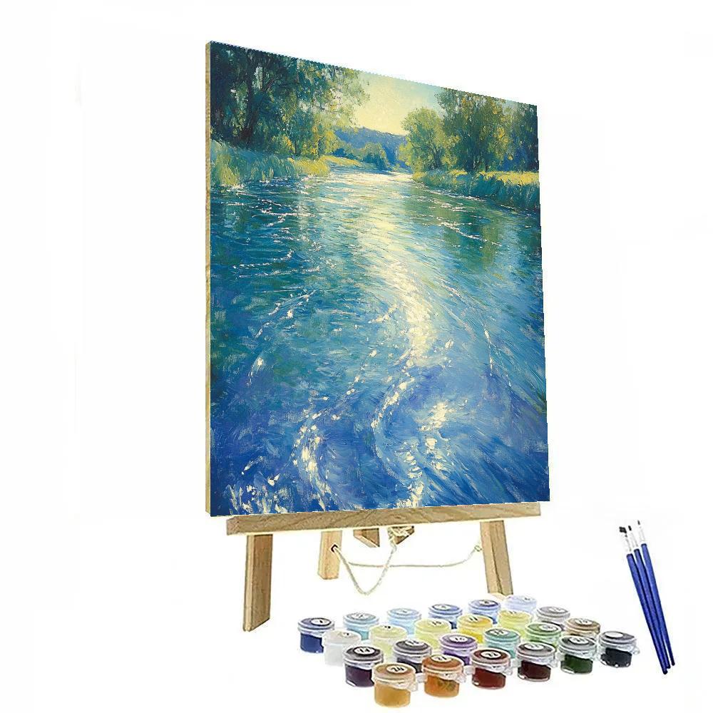 Claude Monet Inspired River Bend With Sunlit Ripples paint by number