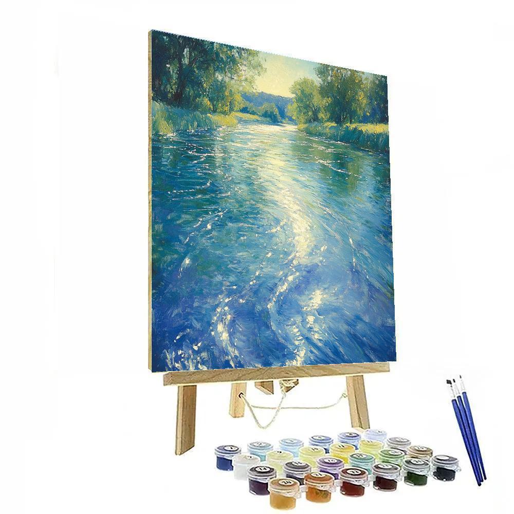 Claude Monet Inspired River Bend With Sunlit Ripples paint by number