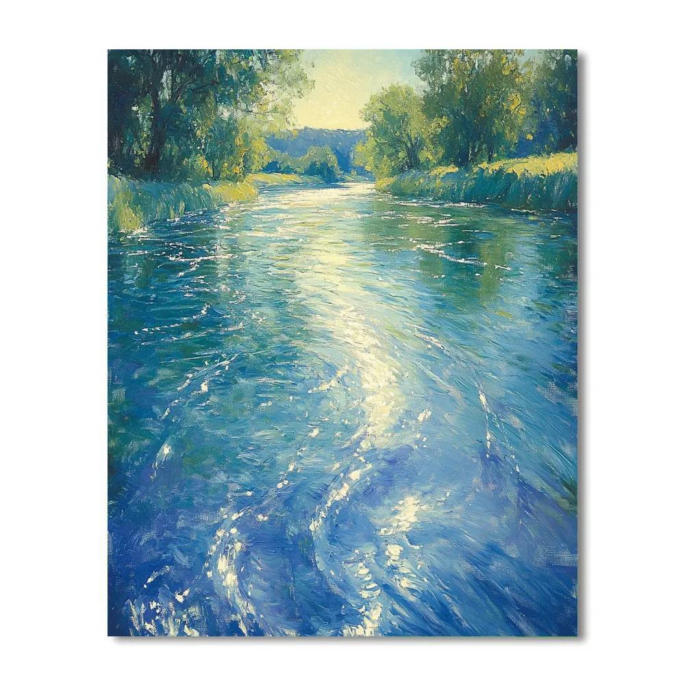 Claude Monet Inspired River Bend With Sunlit Ripples paint by number