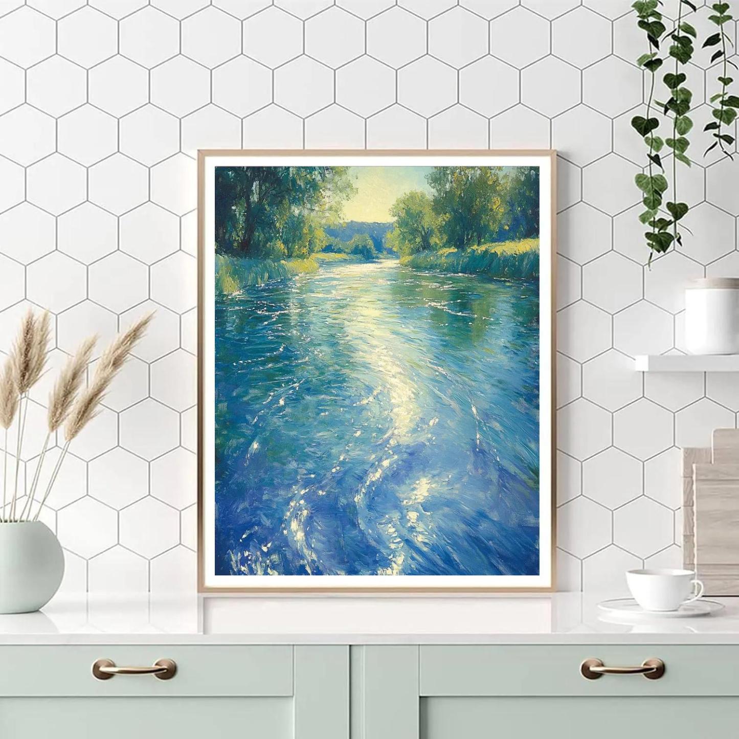 Claude Monet Inspired River Bend With Sunlit Ripples paint by number