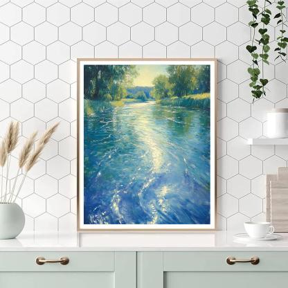 Claude Monet Inspired River Bend With Sunlit Ripples paint by number