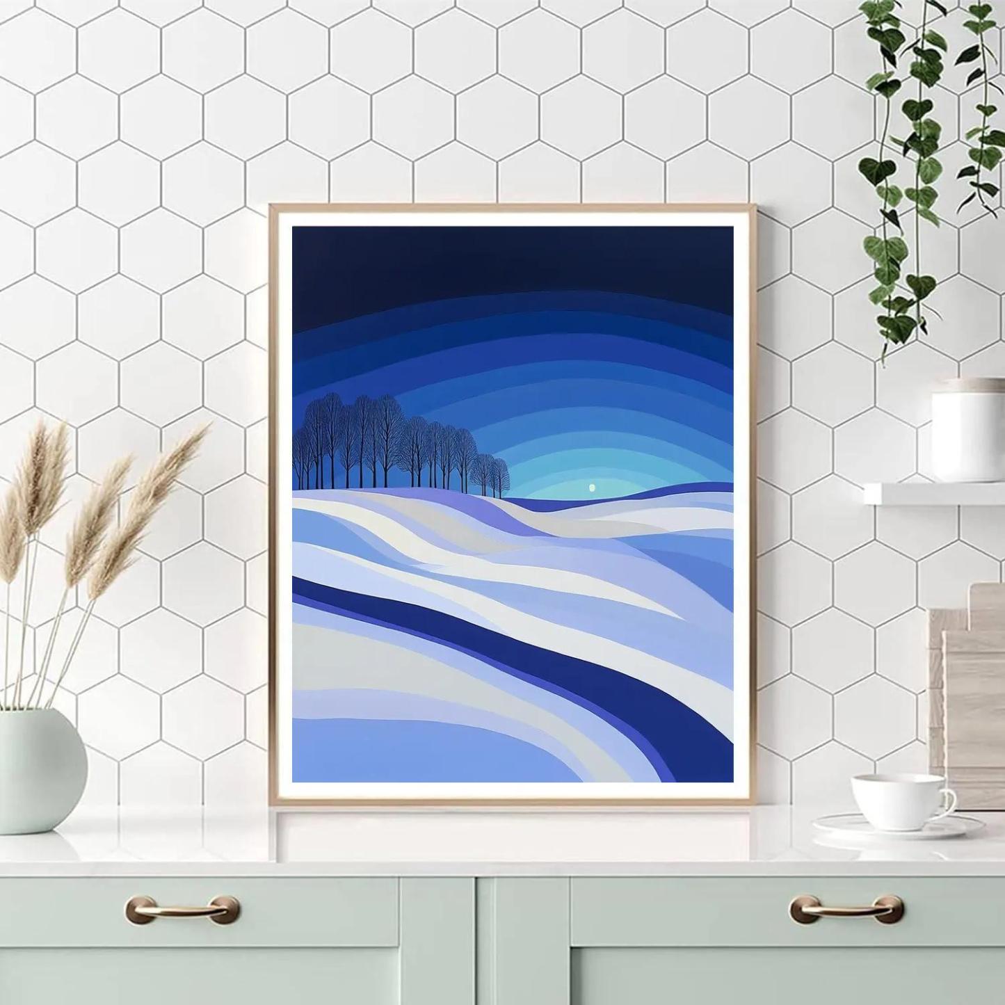 Claude Monet Inspired Moonlit Snowfield Blue Shadows paint by numbers