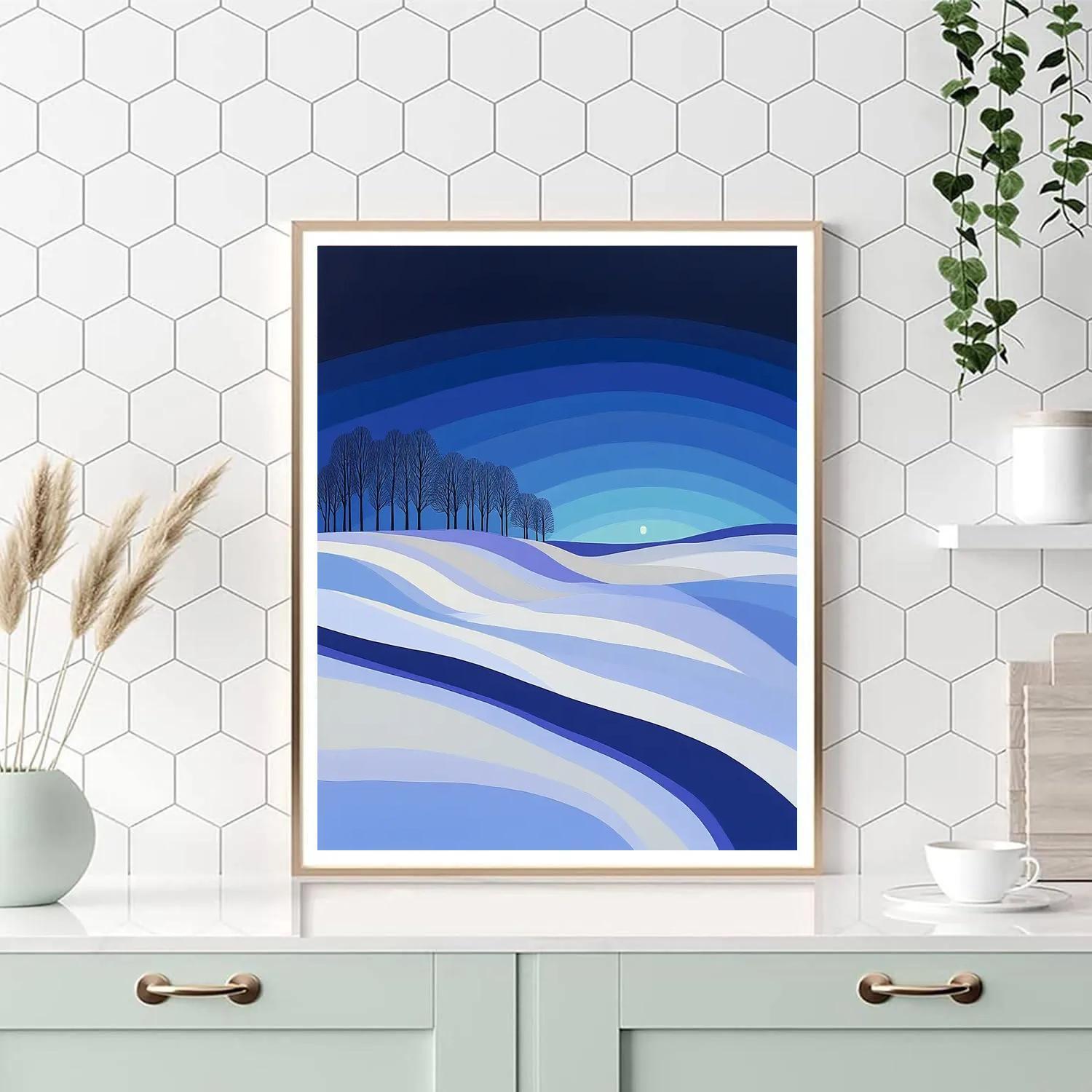 Claude Monet Inspired Moonlit Snowfield Blue Shadows paint by numbers