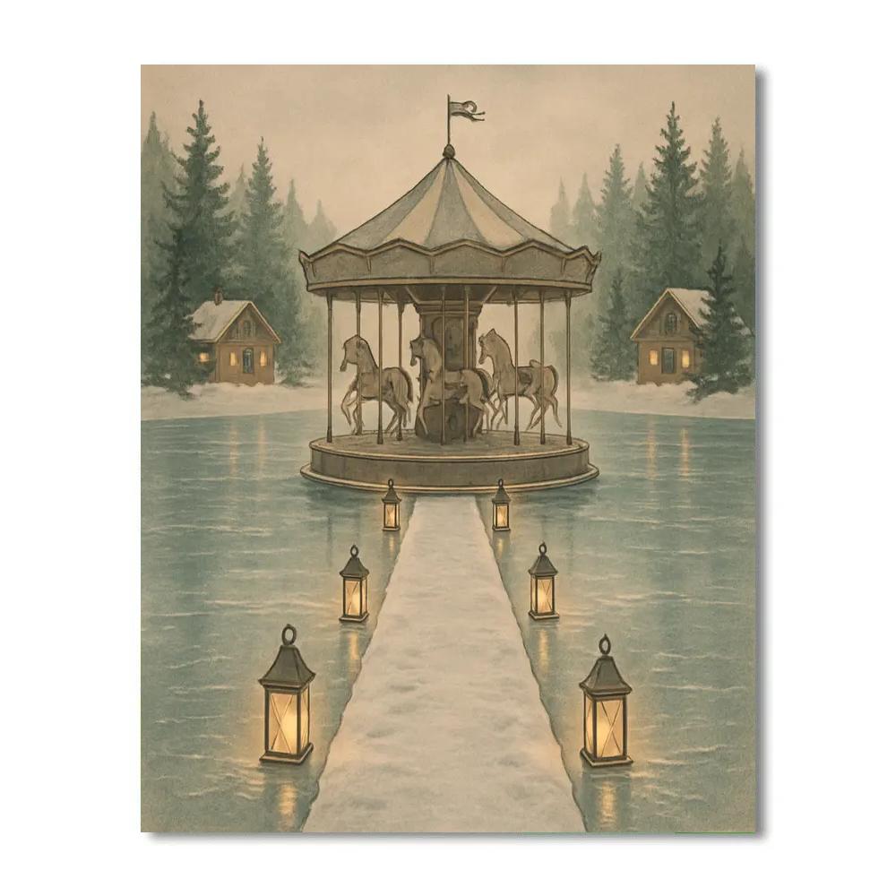 Frozen Carousel Lake Retreat Number painting