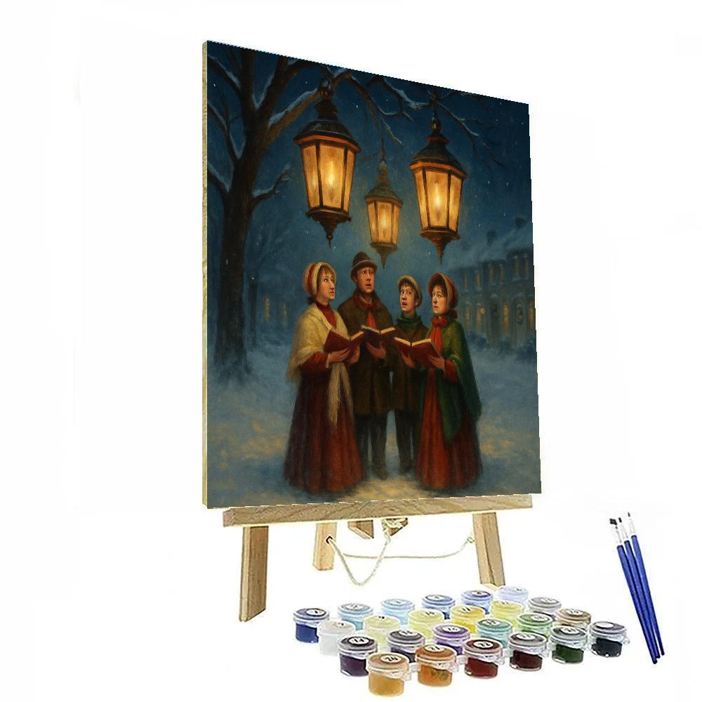 Snowy Carolers Under Glass Lanterns Numbered painting kits