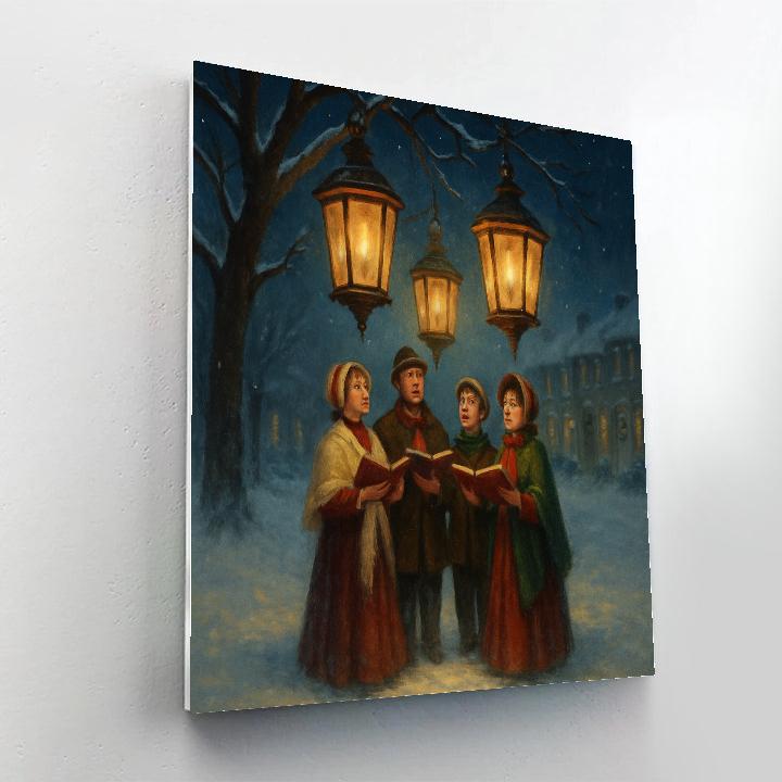 Snowy Carolers Under Glass Lanterns Numbered painting kits