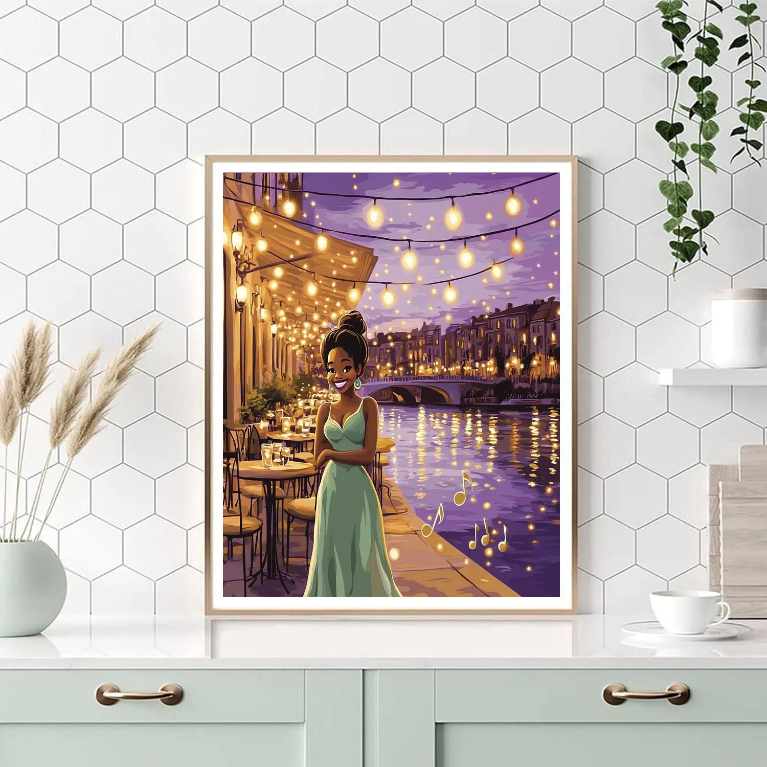 Tiana Riverside Cafe Evening Disney Inspired painting number kit