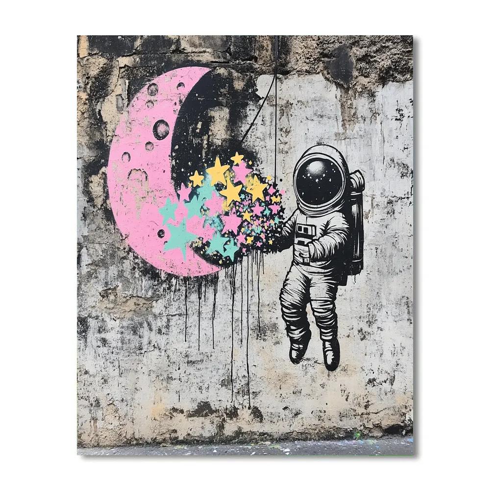 Banksy Inspired Astronaut Graffiti Wall Paint by numbers art