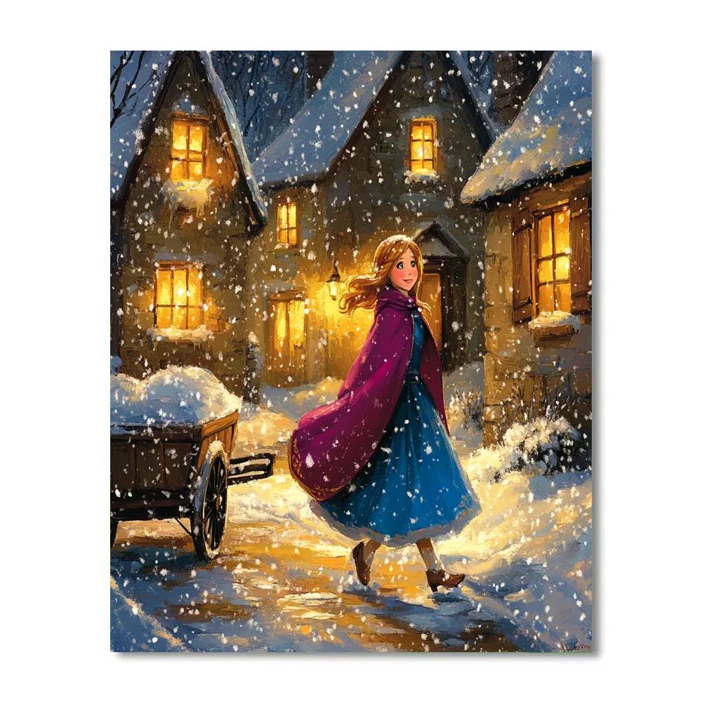 Anna Winter Village Stroll Disney Inspired Number painting