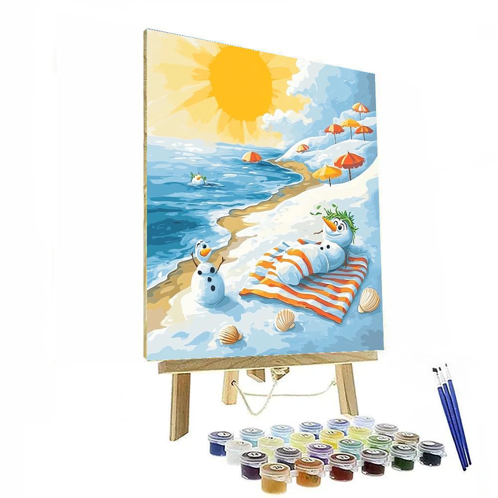 Olaf Sunny Snowy Beach Day Disney Inspired Number painting