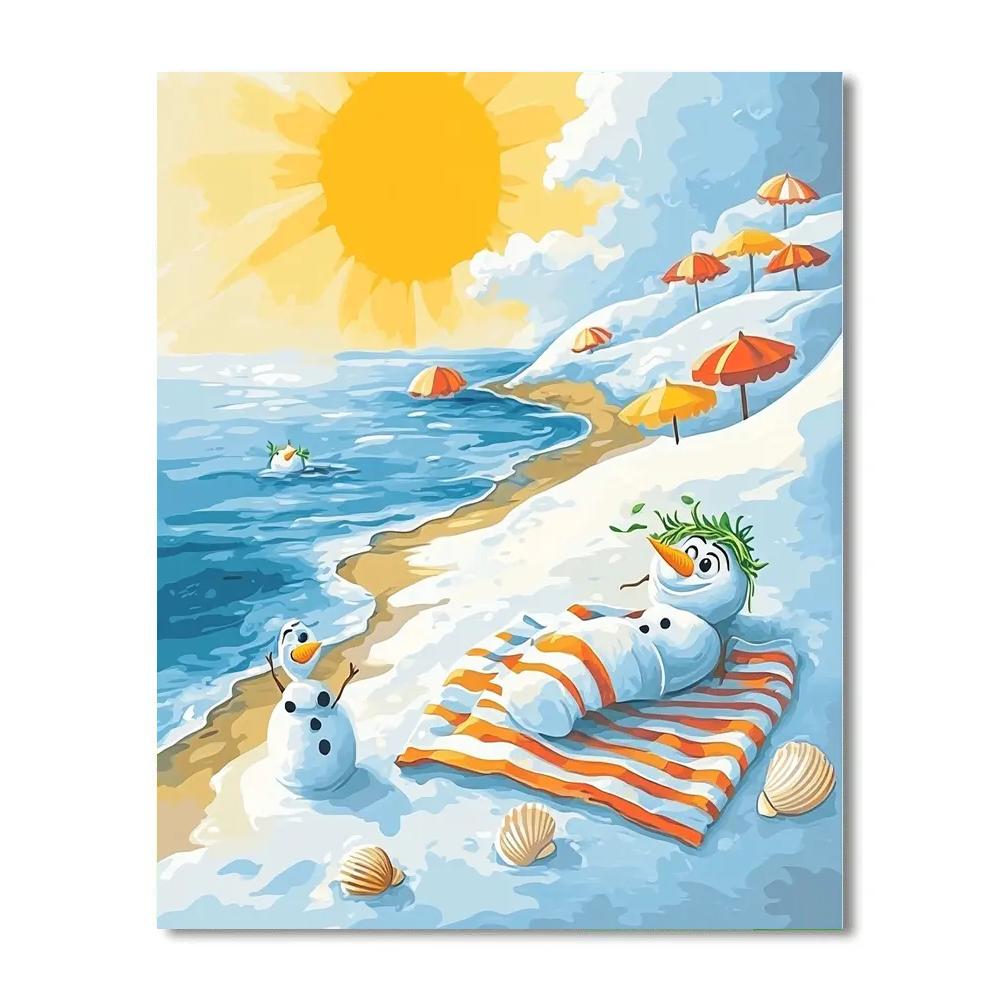 Olaf Sunny Snowy Beach Day Disney Inspired Number painting