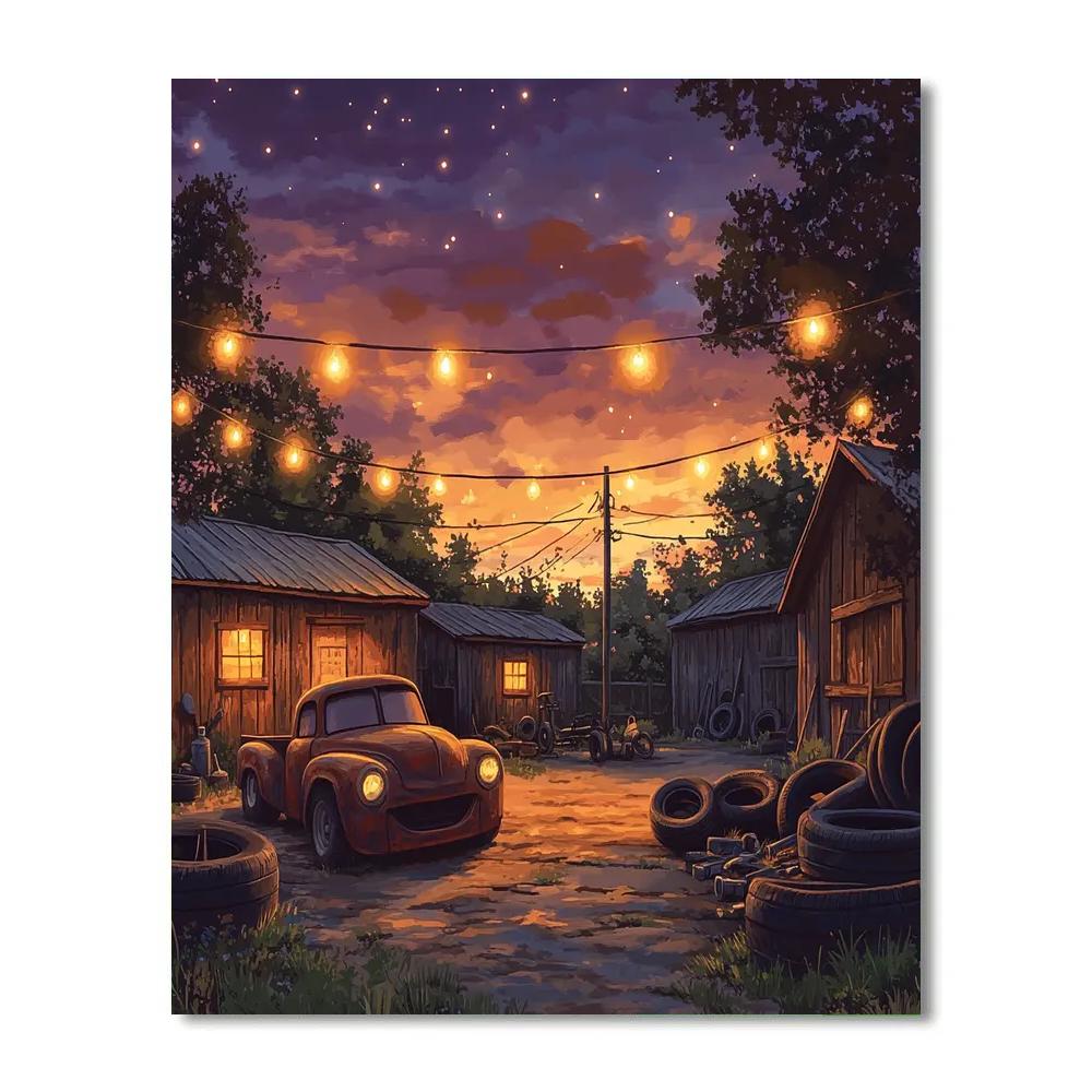 Mater Cozy Tow Yard Evening Disney Inspired paint by numbers