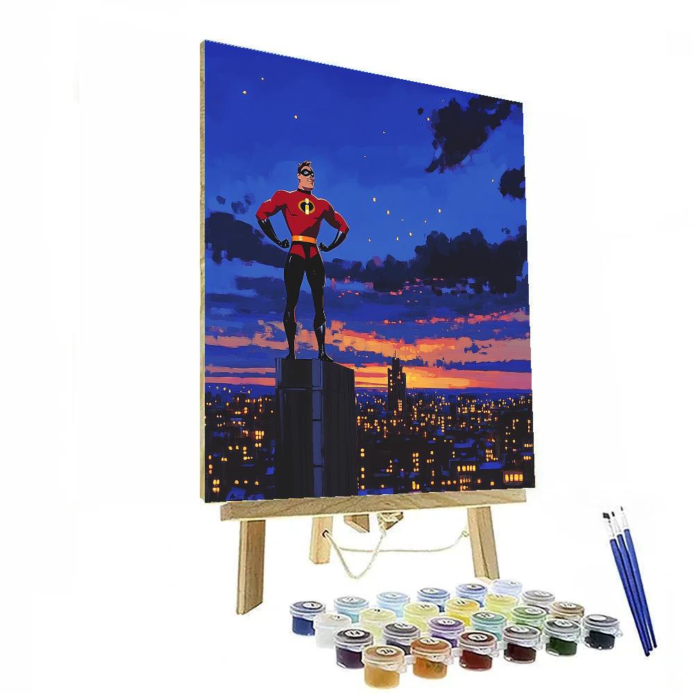 Mr Incredible City Rooftop Watch Disney Inspired Painting by numbers kit