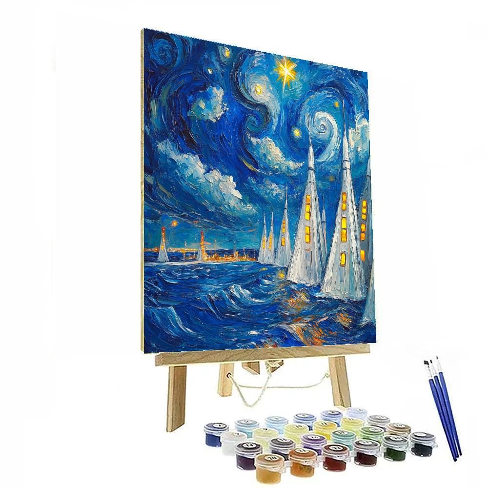 Van Gogh Inspired Storm Over Rocket Harbor paint by number