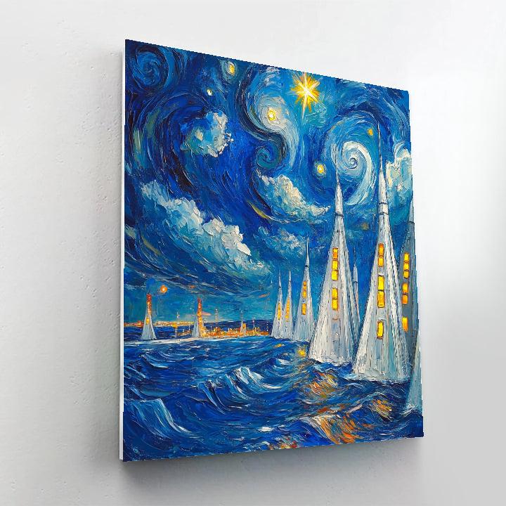 Van Gogh Inspired Storm Over Rocket Harbor paint by number